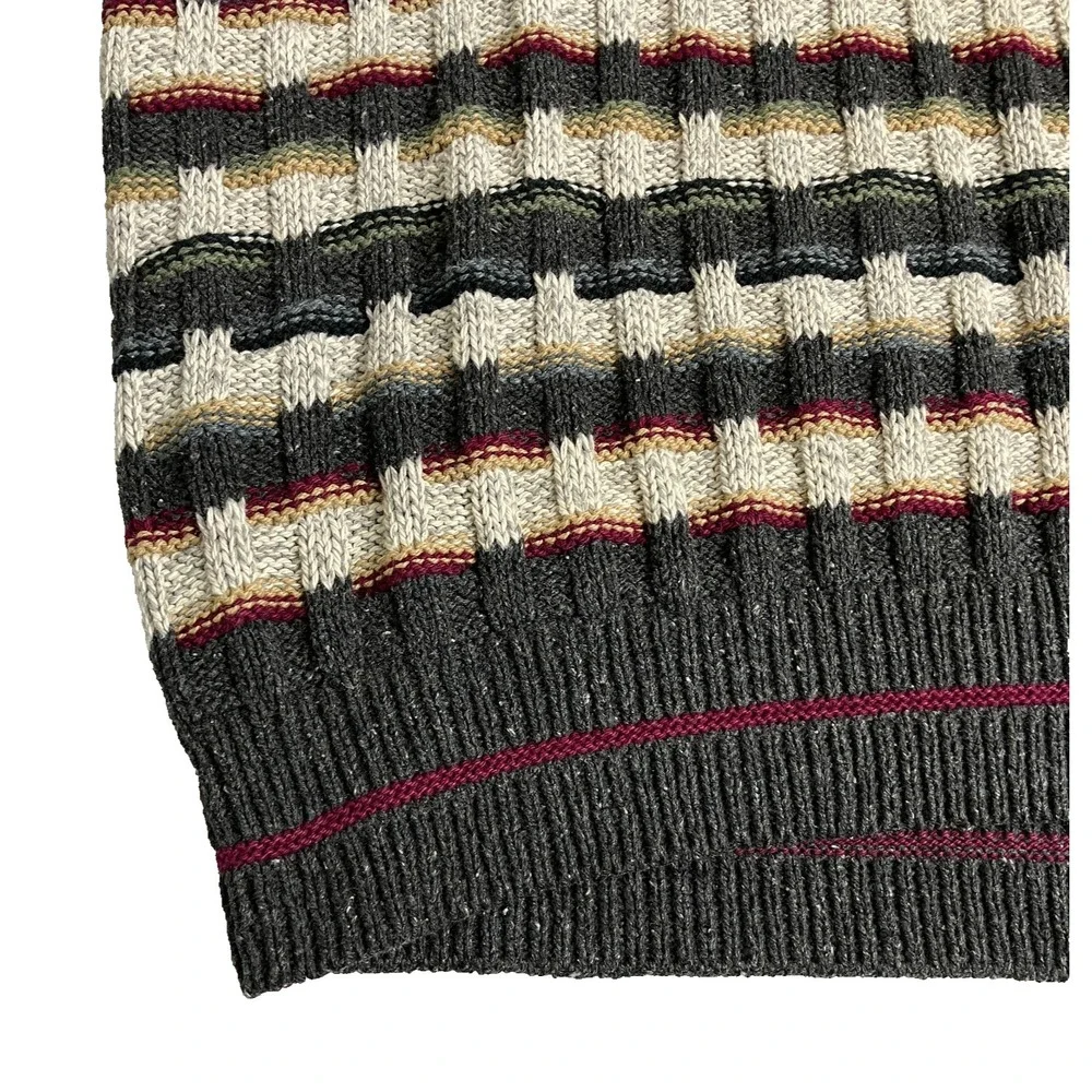 VTG 90s Croft & Barrow Sweater Mens M Striped Textured Knit Oversized Distressed